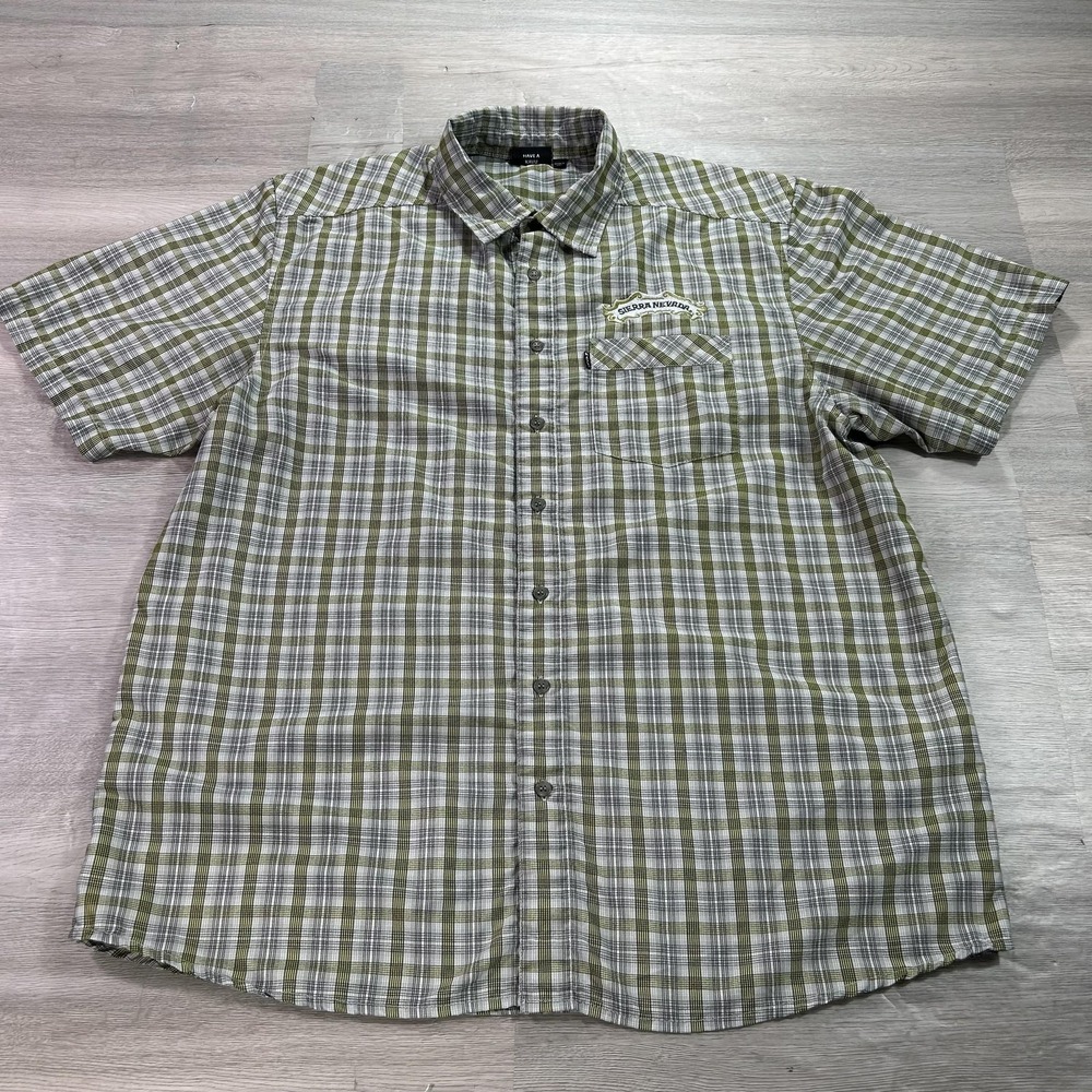 KAVU Shirt Mens XL Green Plaid Sierra Nevada Beer Short Sleeve Button Up